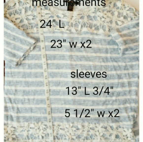 Womens sz Med Pitet blue white striped Floral embroidered top Ladies 3/4" Sleeve - Picture 6 of 6